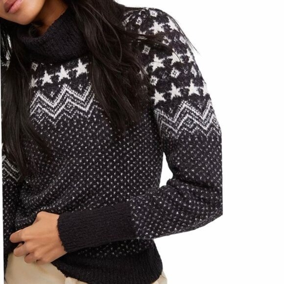 Free People Love Notes Black and White Star Printed Sweater Size Small N… - Picture 1 of 10